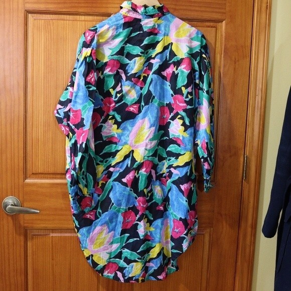 Vintage Beached Crazy Bright Funky Tropical Bold Floral Button Down Shirt LG - Picture 9 of 12